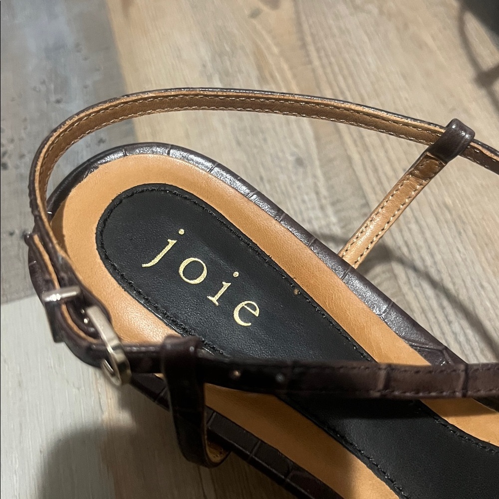 Joie brown Croc-Embossed Leather Slingback Sandals size 8.5 (38 1/2) kitten heel - Picture 3 of 10